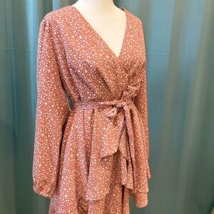 Elegant Pink Floral Wrap Dress